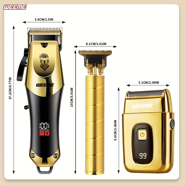 3pcs Set Golden Hair Clippers Professional, Beard Trimmer, T-Blade Trimmer Kit For Men, Cordless Hair Cutting And Styling Tools, Golden Design Shaver, Ideal Birthday And Christmas Gifts, Valentine'S Day ferrersa