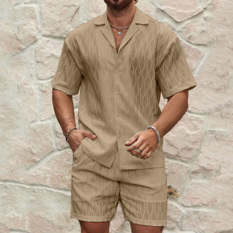 Men Tracksuits Summer Fashion Solid Loose Casual Two Pieces Lapel Button Shirt Shorts Beach Holiday All-match Outfits Male ferrersa