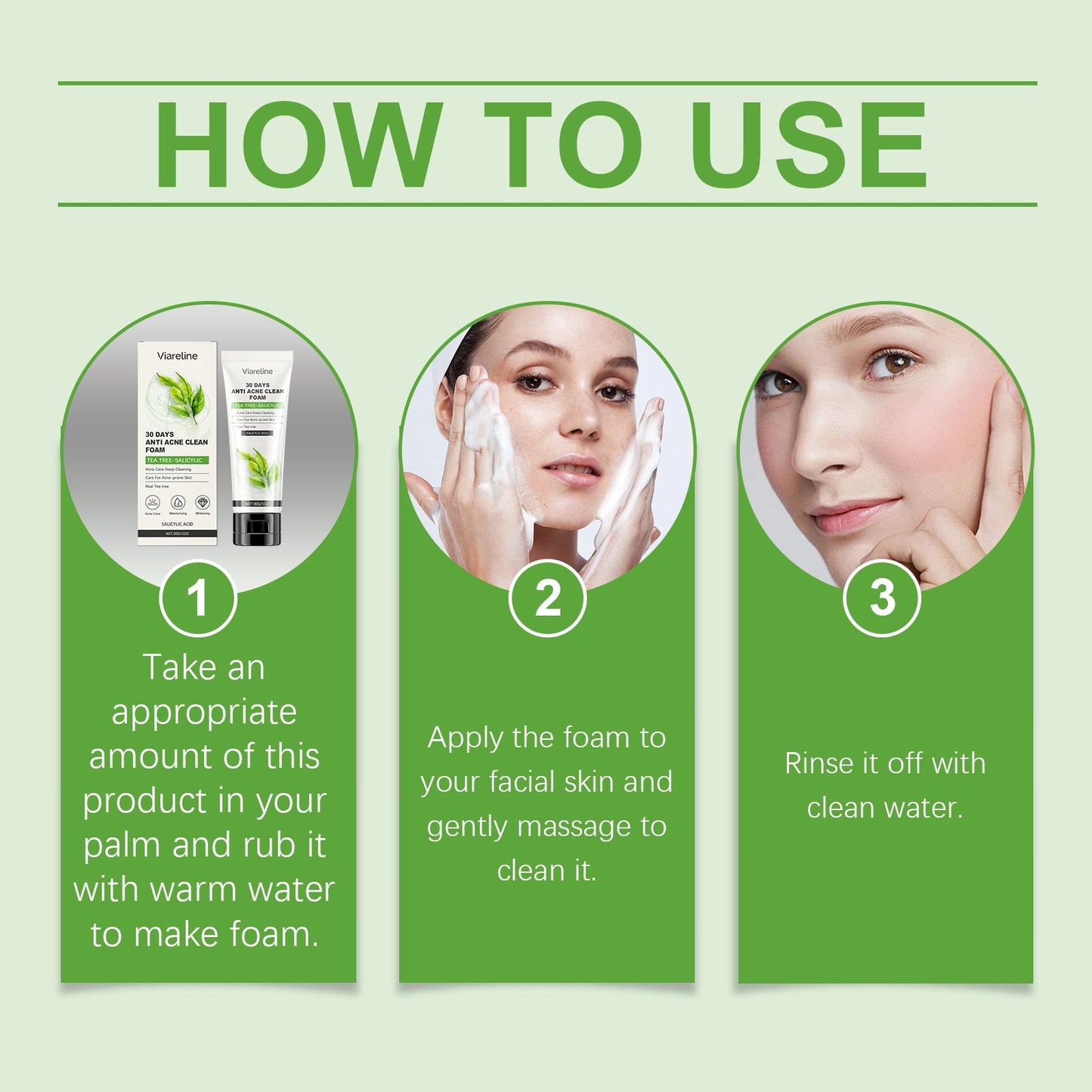 Viareline Salicylic Acid Cleanser Gently Cleanses Face, Refreshing Oil Control, Delicate Pores, Moisturizing And Brightening eprolo