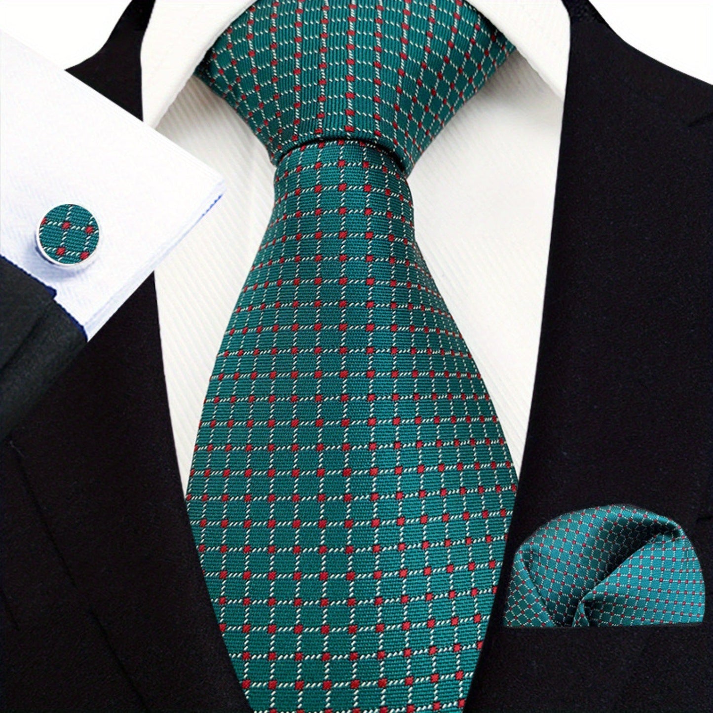 Men's Tie3pcs Business Set: 3.15inch Hand-made Tie for Men, Tie, Cufflinks, Pocket Square. Business Set Suitable for Parties, Dates, Weddings, Suit Accessories, and Gifts. ferrersa