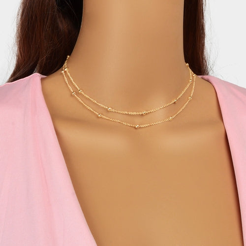 5pcs Gold Beads Chain Layered Necklaces Simple Short Chokers Delicate ferrersa
