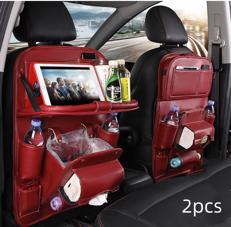 PU Leather Car Storage Bag Multifunction Seat Back Tray Hanging Bag Waterproof Car Organizer Automotive Interior Accessories DC-Powered by People