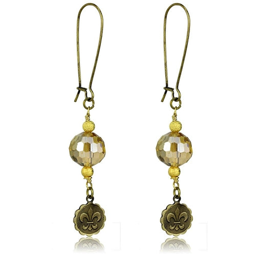 LO3806 - Antique Copper White Metal Earrings with Synthetic Glass Bead