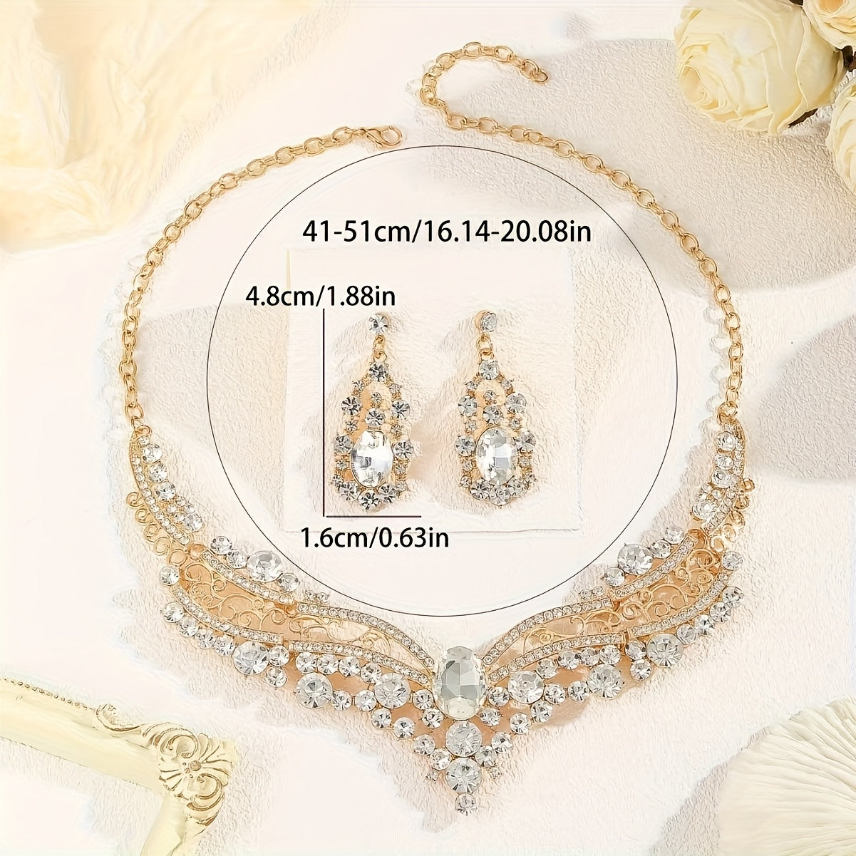 Vintage KC Necklace & Earrings Jewelry Set - Bridal Wedding Accessories, Banquet Dress Chain, Daily Wear Elegant Durable Retro Jewelry Costume Set for Special Occasions & Year-Round Wearing (Compatible with) ferrersa