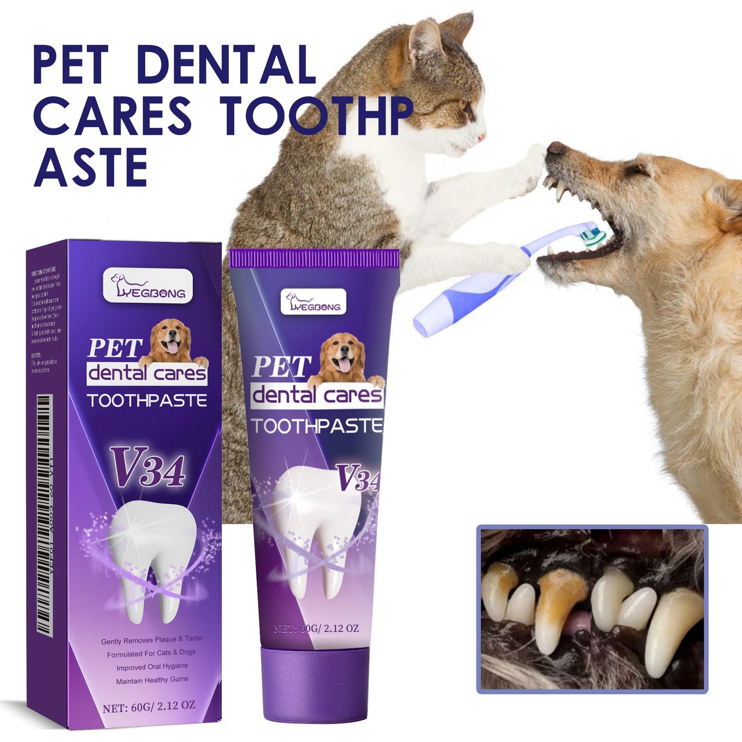 Pet V34 Toothpaste, Pet Clean Bad Breath Tartar Care Gum Care Toothpaste eprolo