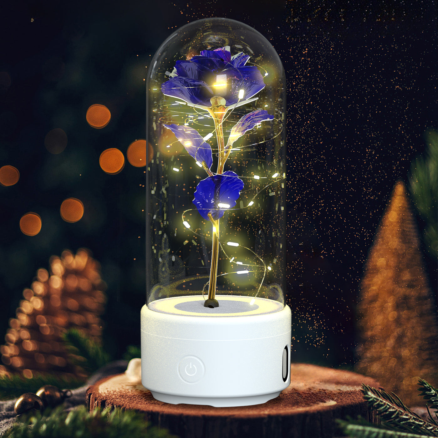 Creative 2 In 1 Rose Flowers LED Light And Bluetooth-compatible Speaker Valentine's Day Gift Rose Luminous Night Light Ornament In Glass Cover ferrersa