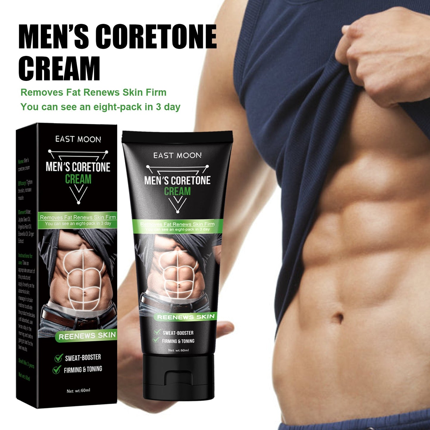 East Moon Men's Abdominal Cream, Exercise Sweat To Tighten Abdominal Firming Fat And Enhance Muscle Line Abdominal Cream eprolo