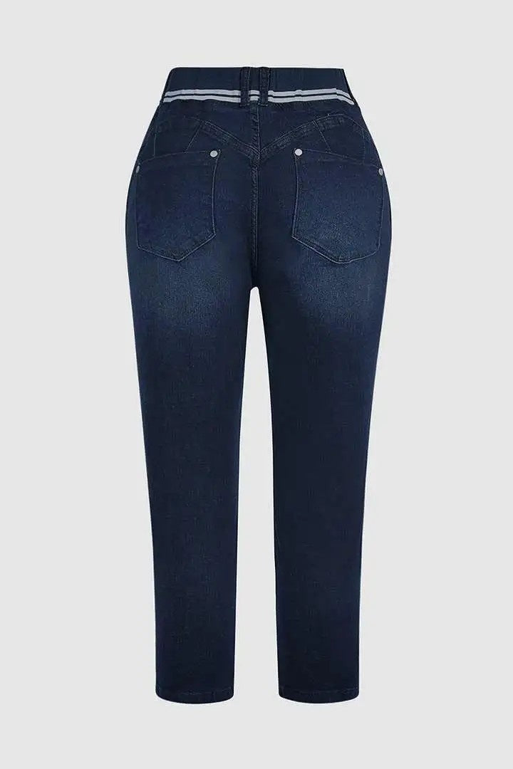 Athleisure Style Skinny Jeans For Women, Mid-Rise Pull-On Denim With A Sporty Drawstring Waist, Butt-Lifting Dark Wash Jeggings ferrersa