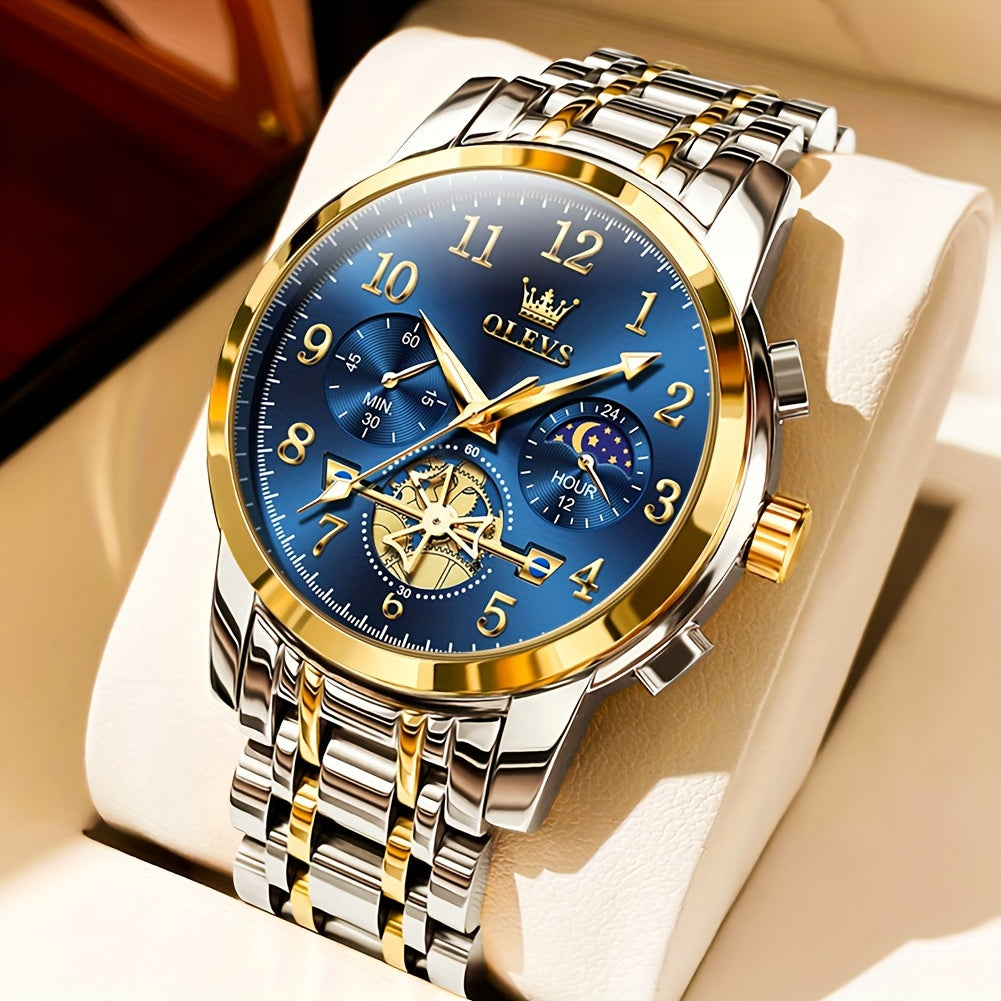 Black Stainless Steel Men's Watch - OLEVS Dress Classic Business Luxury Big Face with Calendar, Luminous Easy to Read Wrist Watch ferrersa