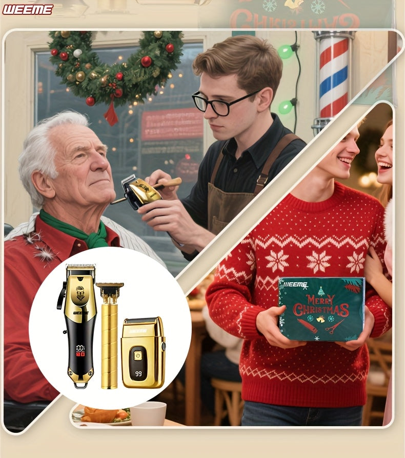 3pcs Set Golden Hair Clippers Professional, Beard Trimmer, T-Blade Trimmer Kit For Men, Cordless Hair Cutting And Styling Tools, Golden Design Shaver, Ideal Birthday And Christmas Gifts, Valentine'S Day ferrersa