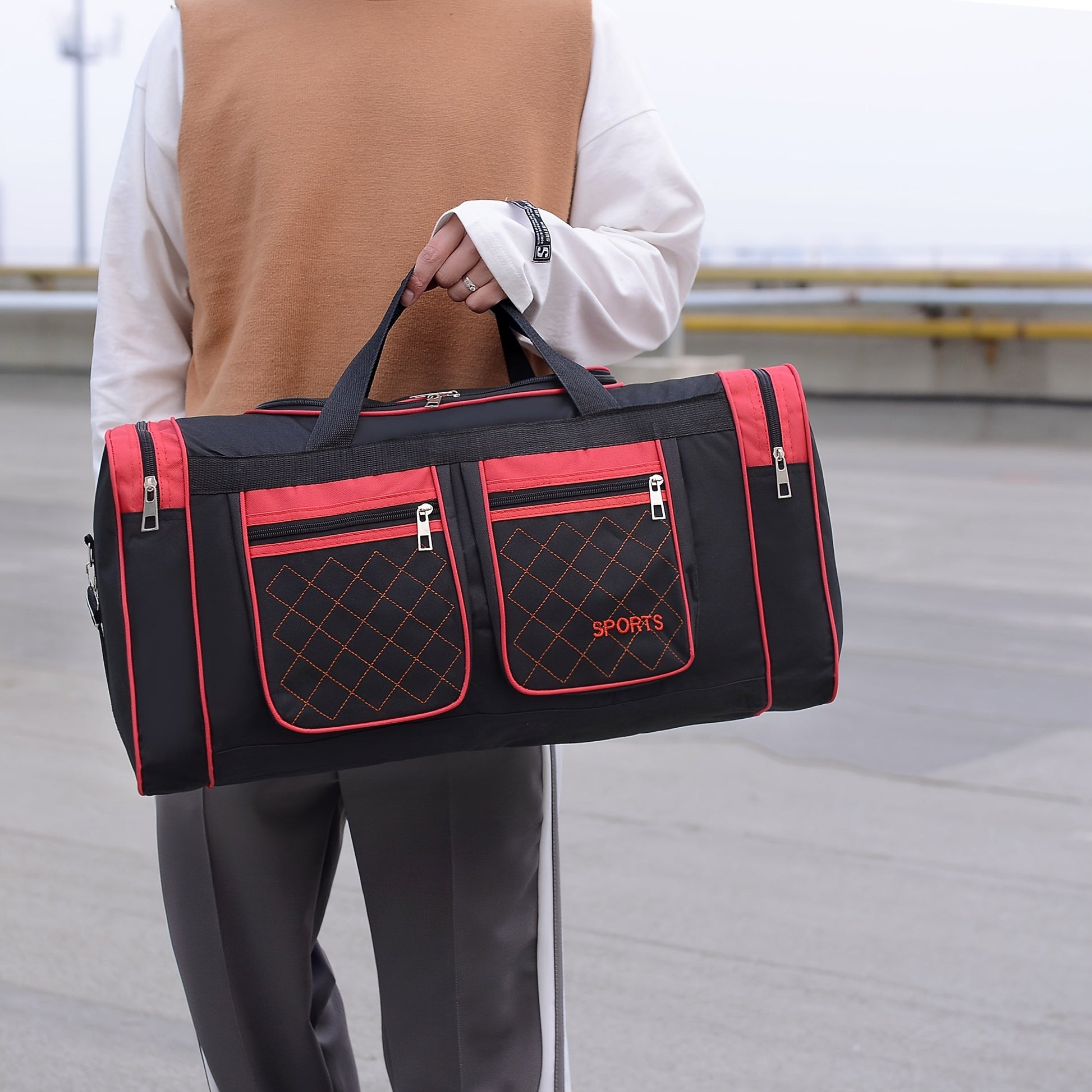 [Durable Nylon Duffel Bag] Large Capacity Heavy-Duty Nylon Duffel Bag for Men & Women - & Checkered Sporty Travel Tote with Adjustable Shoulder Strap, Multiple Compartments & Zipper Closure, Spacious Gym, Weekend, Business, S ferrersa