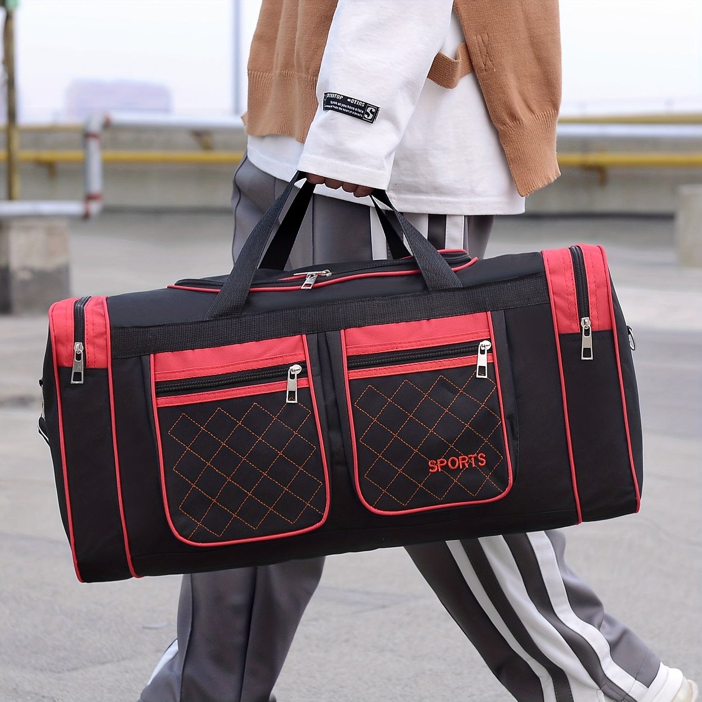 [Durable Nylon Duffel Bag] Large Capacity Heavy-Duty Nylon Duffel Bag for Men & Women - & Checkered Sporty Travel Tote with Adjustable Shoulder Strap, Multiple Compartments & Zipper Closure, Spacious Gym, Weekend, Business, S ferrersa