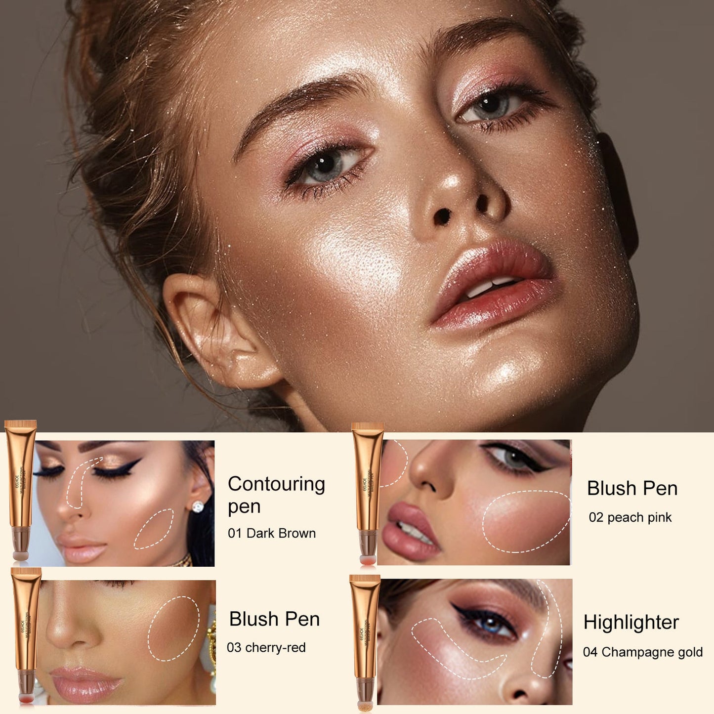EELHOE Multifunctional Makeup Pen, Face Light Highlight Natural Three-Dimensional Liquid Contour Beauty Stick eprolo