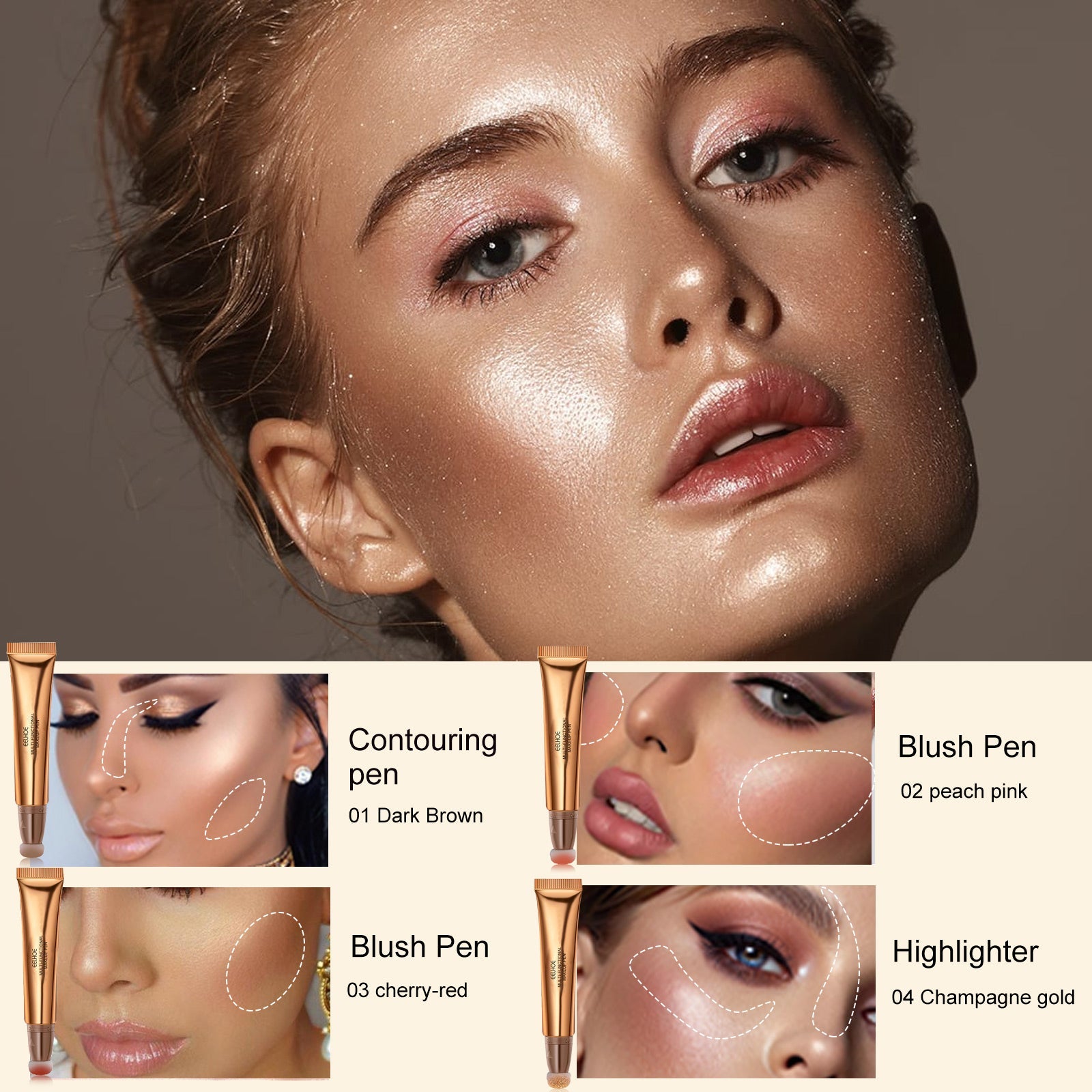 EELHOE Multifunctional Makeup Pen, Face Light Highlight Natural Three-Dimensional Liquid Contour Beauty Stick eprolo