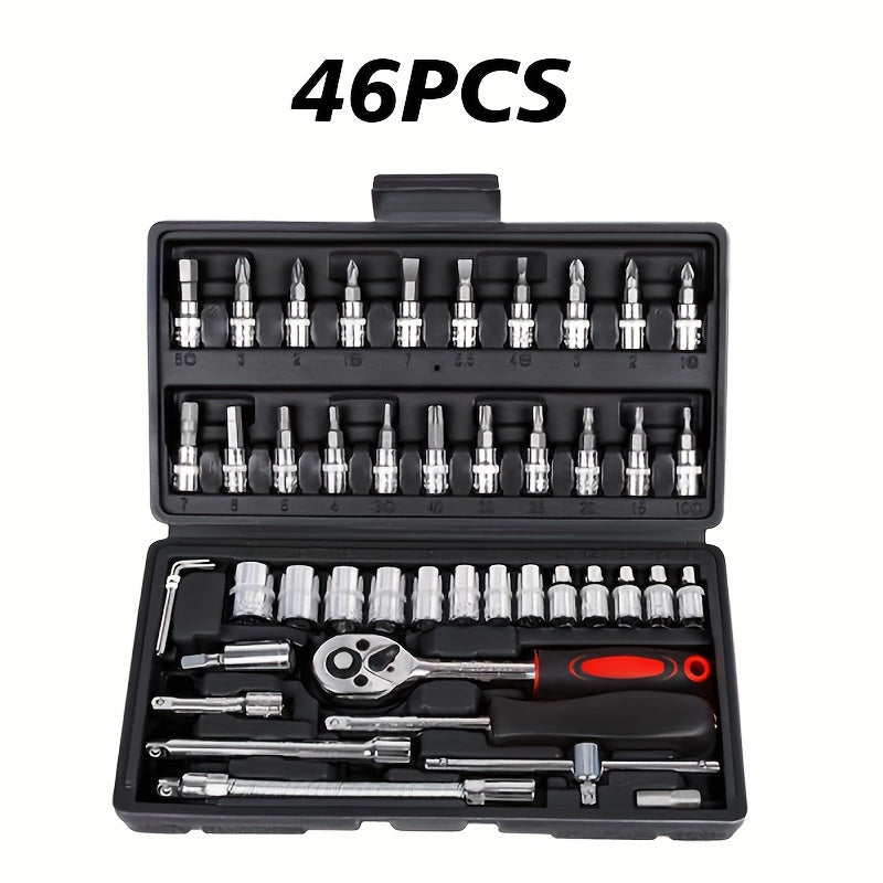 46pcs Toolkit for Home And Automotive Repairs, Including a Ratchet Torque Wrench, Screwdriver, And a Portable Motorcycle Tire And Bicycle Repair Kit ferrersa