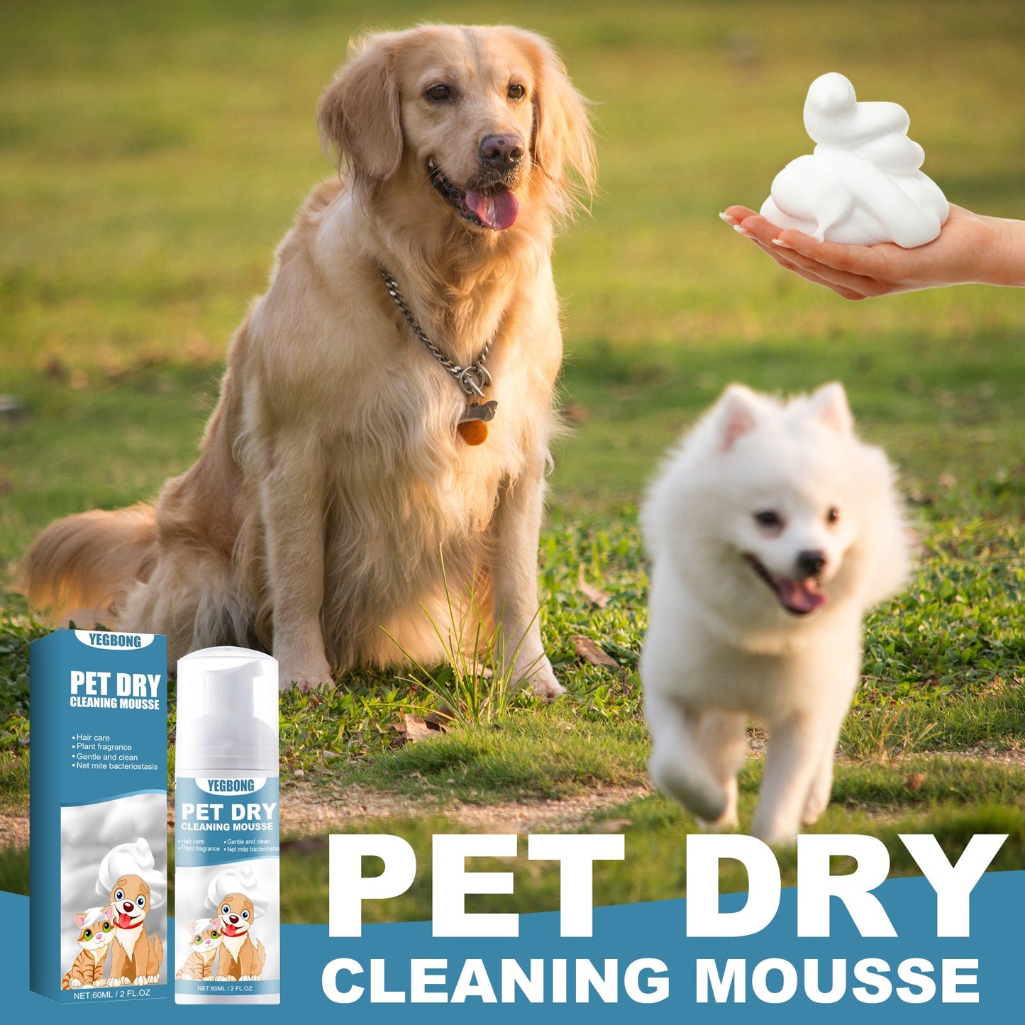 Yegbong Pet Dry Cleaning Mousse Body Wash For Young Cats And Dogs Wash Free To Remove Odor And Smooth Hair Cleaning eprolo