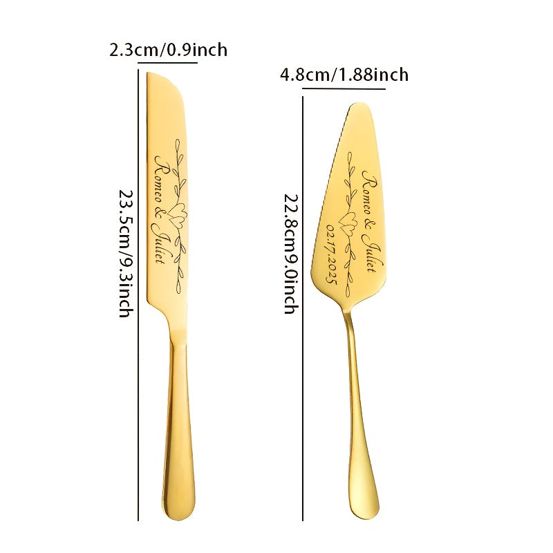 [2pcs Personalized Cake Set] 2pcs Stainless Steel Personalized Cake Tableware Set | Customized Text for Gifting to Family and Friends | Suitable for Weddings, Anniversaries, Birthdays, Holidays, Christmas | Dishwasher Safe ferrersa