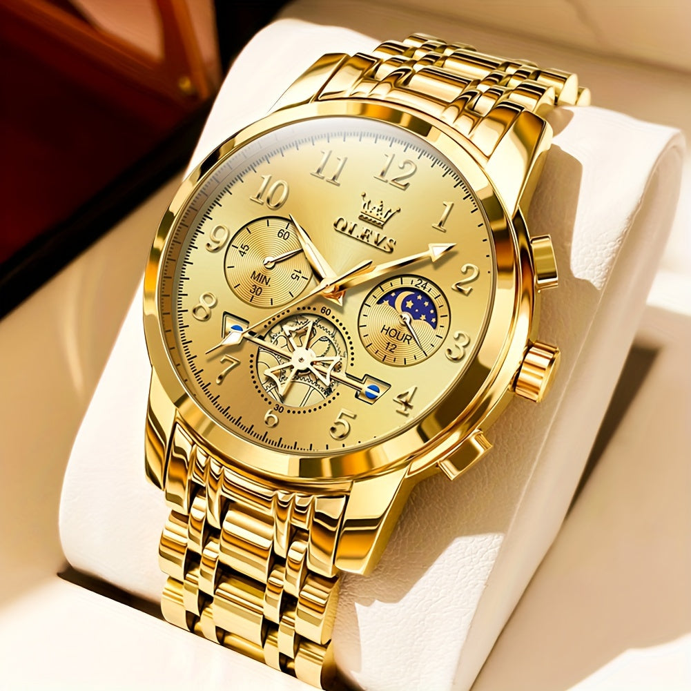 Black Stainless Steel Men's Watch - OLEVS Dress Classic Business Luxury Big Face with Calendar, Luminous Easy to Read Wrist Watch ferrersa