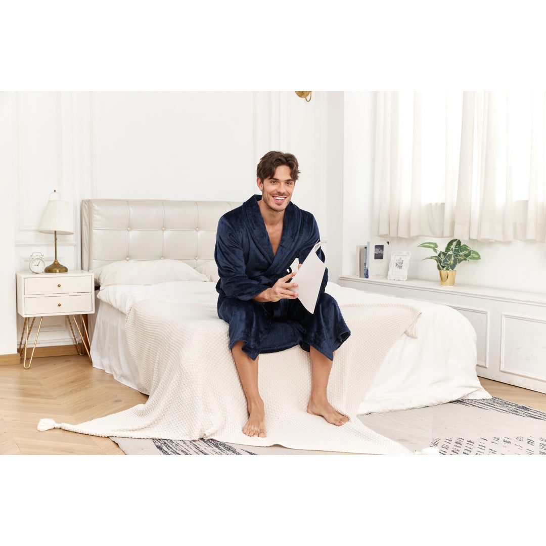 RONGTAI Mens Plush Long Robe Soft And Warm Full Length Bathrobe ferrersa