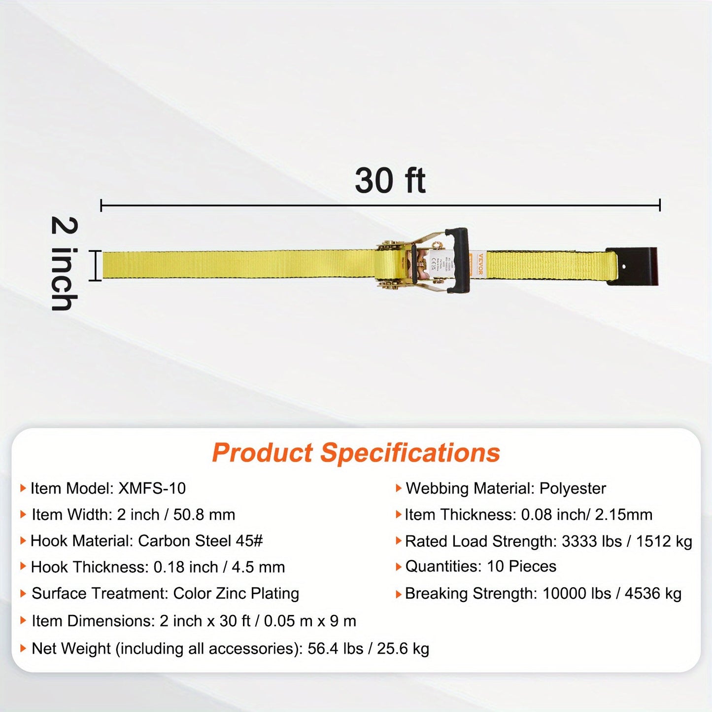 "VEVOR Ratchet Tie Down Straps (10PK) - 10000 lb Break Strength, Endless Ratchet with 10 Premium 2"" x 30' Tie Downs Heavy Duty, Track Spring Fittings - For Moving, Securing Cargo, Appliances, Motorcycle - Ideal for Heavy Dut ferrersa