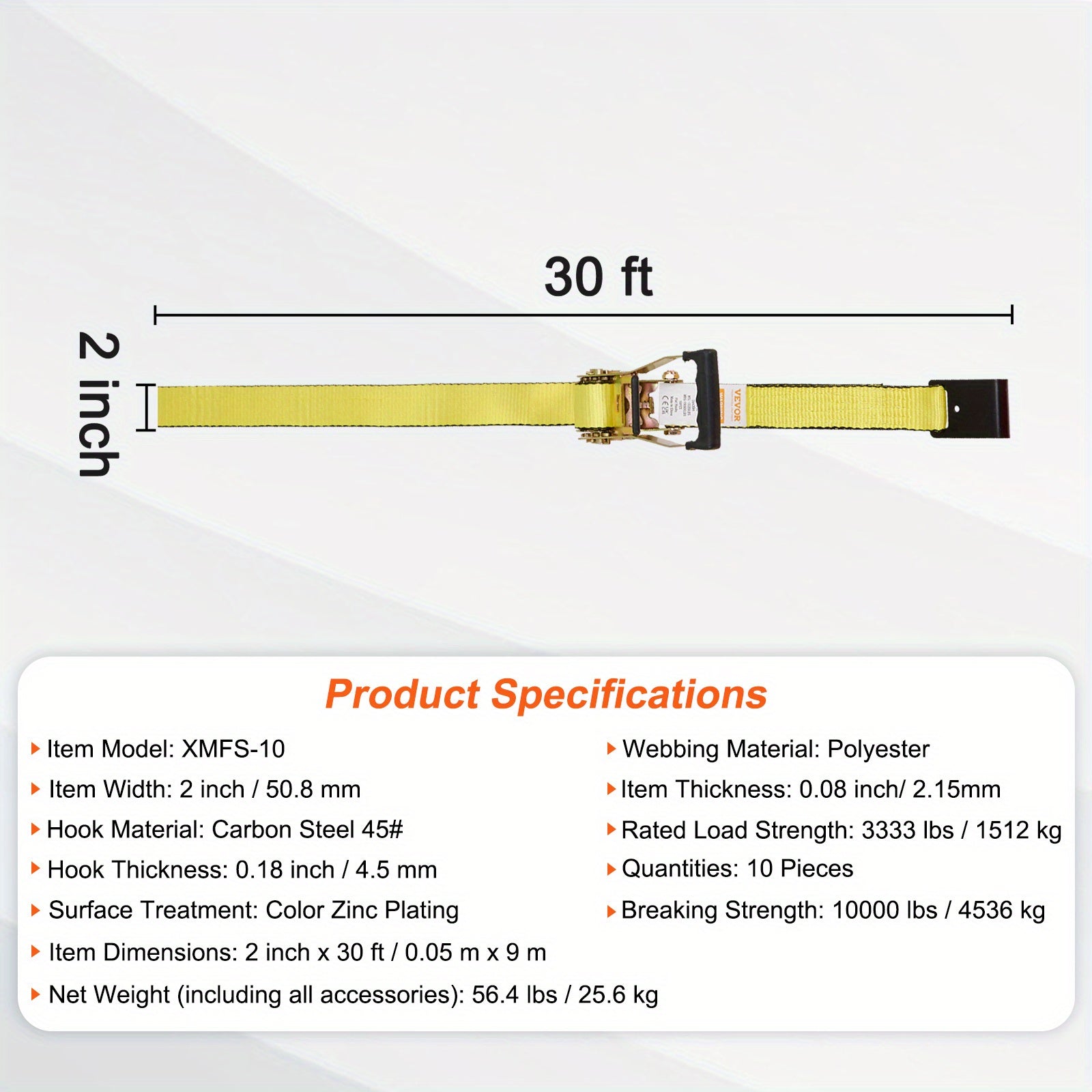 "VEVOR Ratchet Tie Down Straps (10PK) - 10000 lb Break Strength, Endless Ratchet with 10 Premium 2"" x 30' Tie Downs Heavy Duty, Track Spring Fittings - For Moving, Securing Cargo, Appliances, Motorcycle - Ideal for Heavy Dut ferrersa