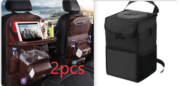PU Leather Car Storage Bag Multifunction Seat Back Tray Hanging Bag Waterproof Car Organizer Automotive Interior Accessories DC-Powered by People