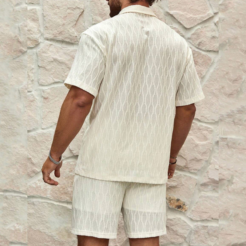 Men Tracksuits Summer Fashion Solid Loose Casual Two Pieces Lapel Button Shirt Shorts Beach Holiday All-match Outfits Male ferrersa