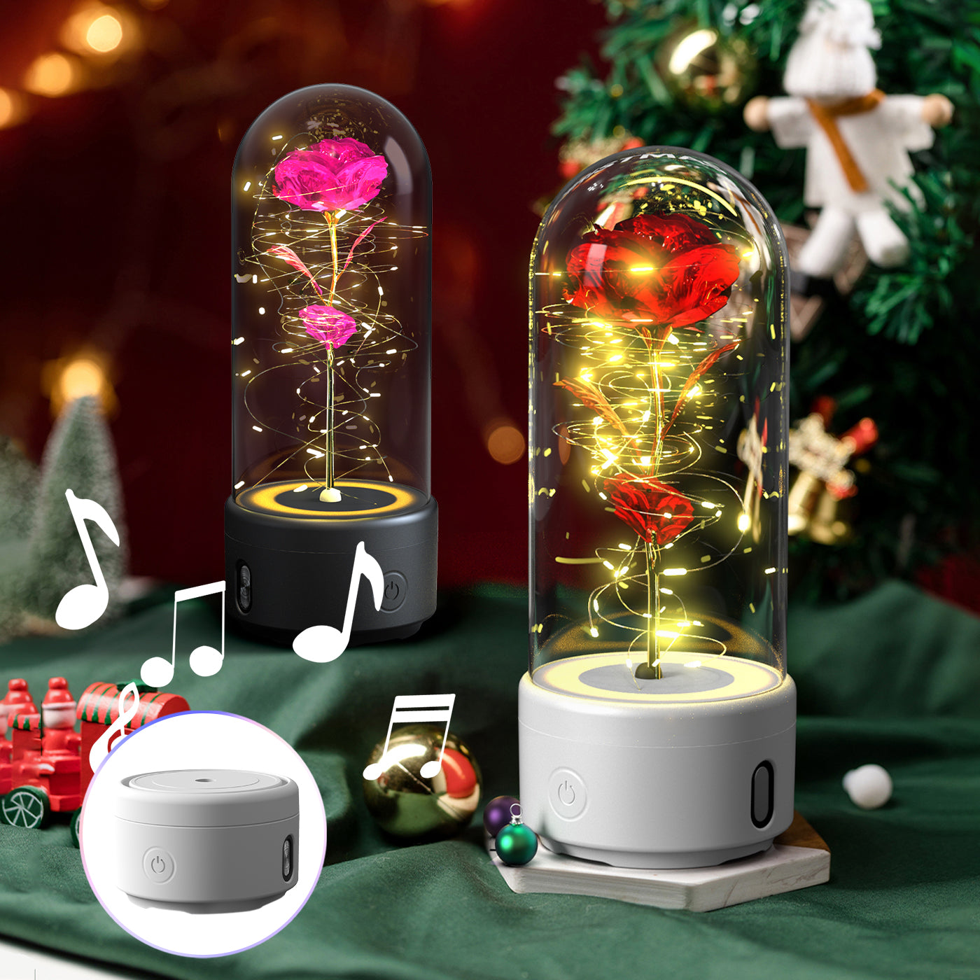 Creative 2 In 1 Rose Flowers LED Light And Bluetooth-compatible Speaker Valentine's Day Gift Rose Luminous Night Light Ornament In Glass Cover ferrersa