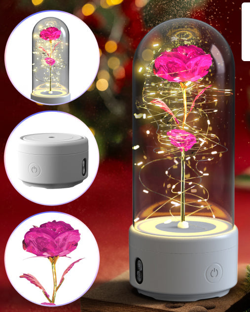 Creative 2 In 1 Rose Flowers LED Light And Bluetooth-compatible Speaker Valentine's Day Gift Rose Luminous Night Light Ornament In Glass Cover ferrersa
