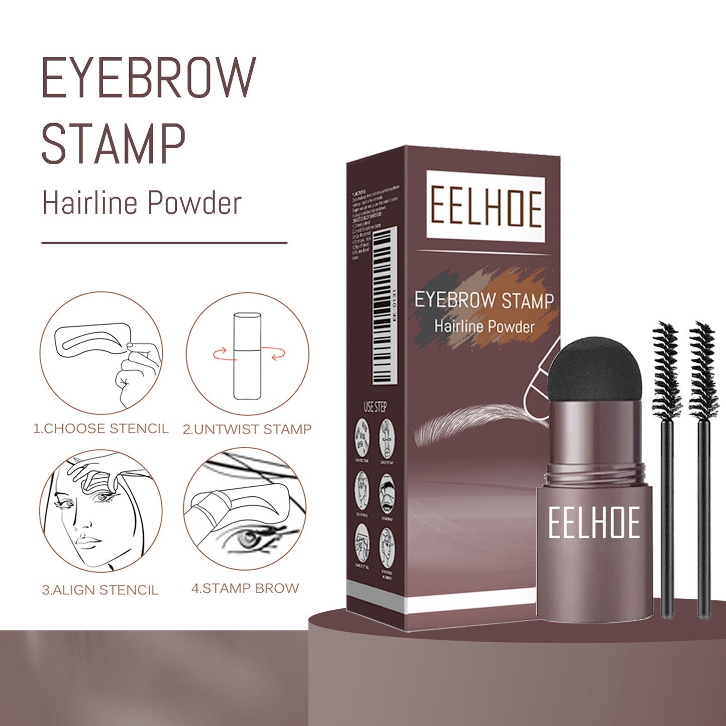 EELHOE Eyebrow Print Mold Eyebrow Drawing (Medium Brown Box) Lazy Eyebrow Filling Makeup Eyebrow Cake Waterproof Hairline Powder eprolo