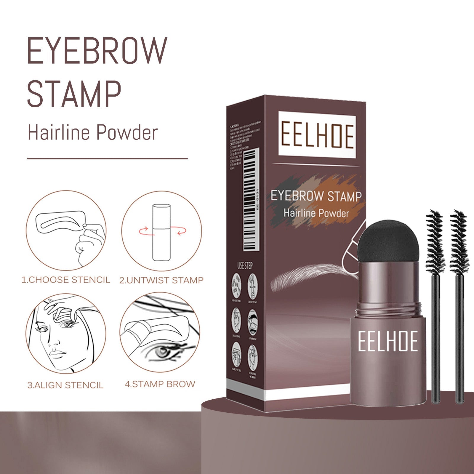 EELHOE Eyebrow Print Mold Eyebrow Drawing (Medium Brown Box) Lazy Eyebrow Filling Makeup Eyebrow Cake Waterproof Hairline Powder eprolo