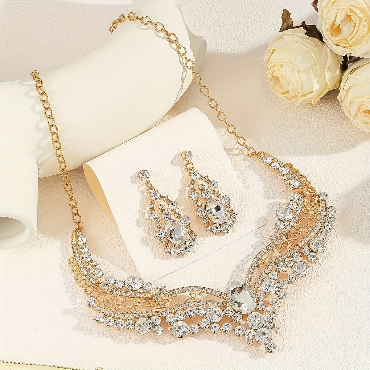 Vintage KC Necklace & Earrings Jewelry Set - Bridal Wedding Accessories, Banquet Dress Chain, Daily Wear Elegant Durable Retro Jewelry Costume Set for Special Occasions & Year-Round Wearing (Compatible with) ferrersa