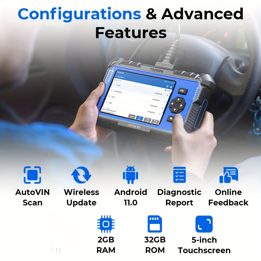 TOPDON AD600 OBD2 Scanner ABS SRS Transmission Engine Diagnostic Tool for Car ferrersa