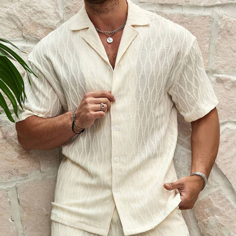 Men Tracksuits Summer Fashion Solid Loose Casual Two Pieces Lapel Button Shirt Shorts Beach Holiday All-match Outfits Male ferrersa