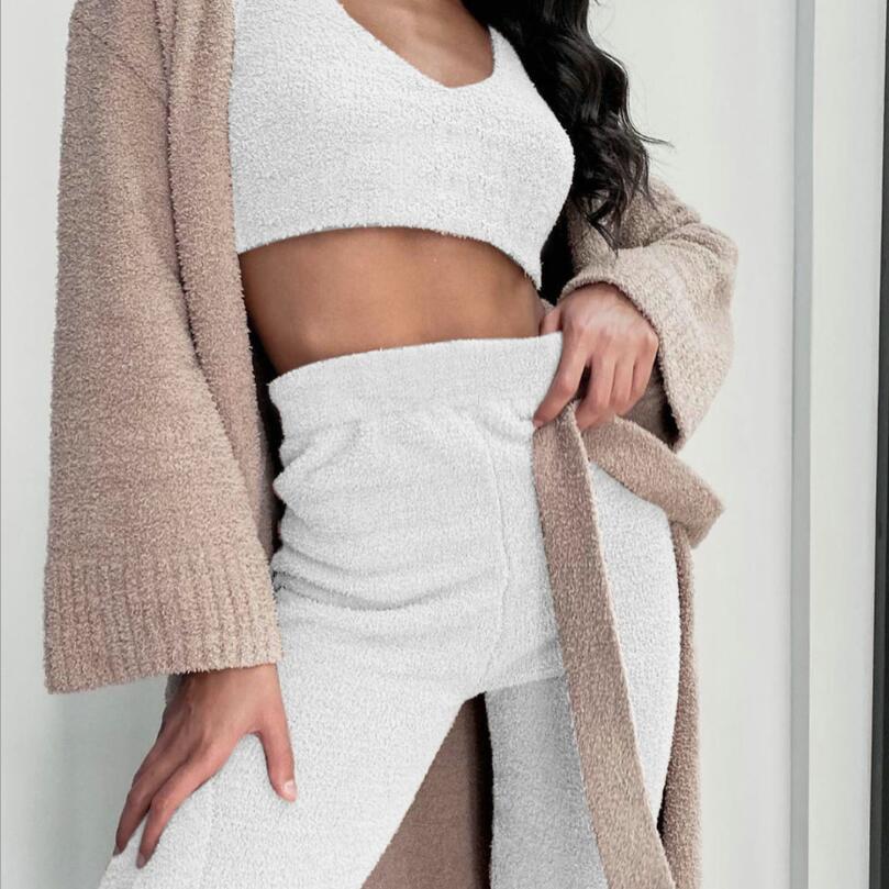 3pcs Womens Clothing Long Sleeve Crop Tank Top And Drawstring Shorts Pajama Set USA