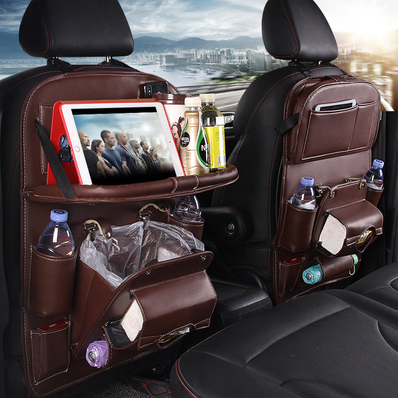PU Leather Car Storage Bag Multifunction Seat Back Tray Hanging Bag Waterproof Car Organizer Automotive Interior Accessories DC-Powered by People