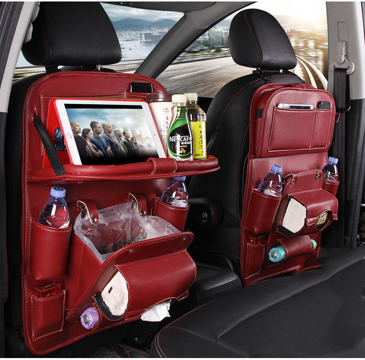PU Leather Car Storage Bag Multifunction Seat Back Tray Hanging Bag Waterproof Car Organizer Automotive Interior Accessories DC-Powered by People
