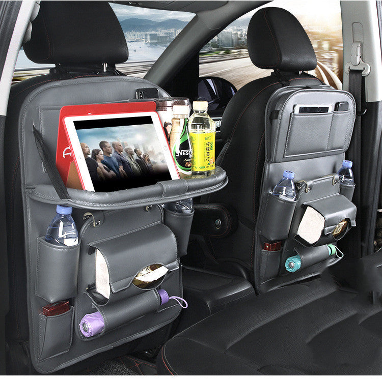 PU Leather Car Storage Bag Multifunction Seat Back Tray Hanging Bag Waterproof Car Organizer Automotive Interior Accessories DC-Powered by People