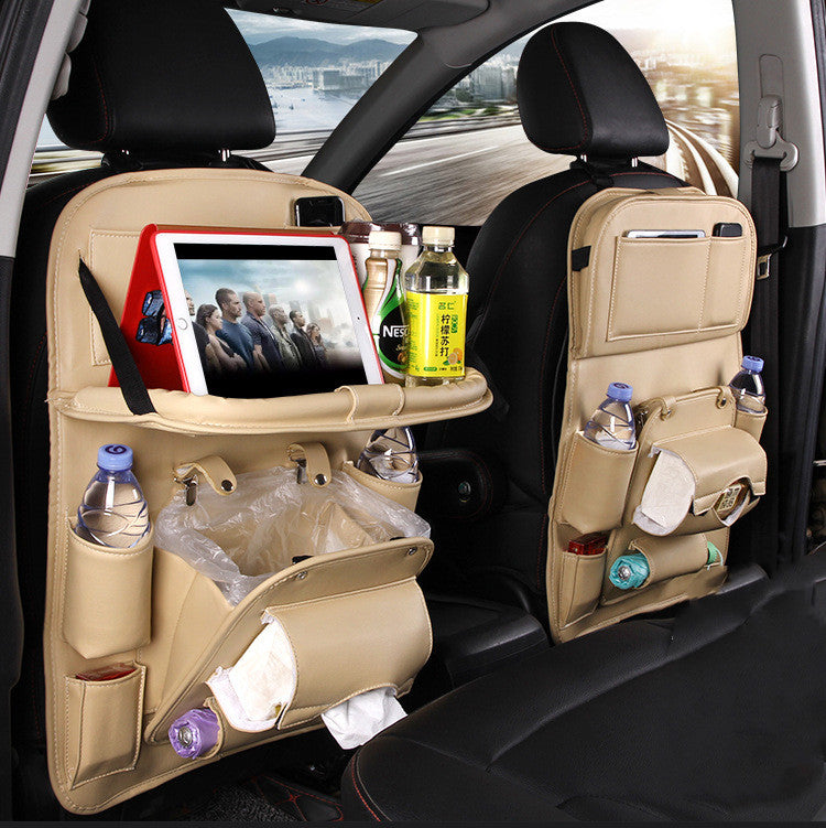 PU Leather Car Storage Bag Multifunction Seat Back Tray Hanging Bag Waterproof Car Organizer Automotive Interior Accessories DC-Powered by People