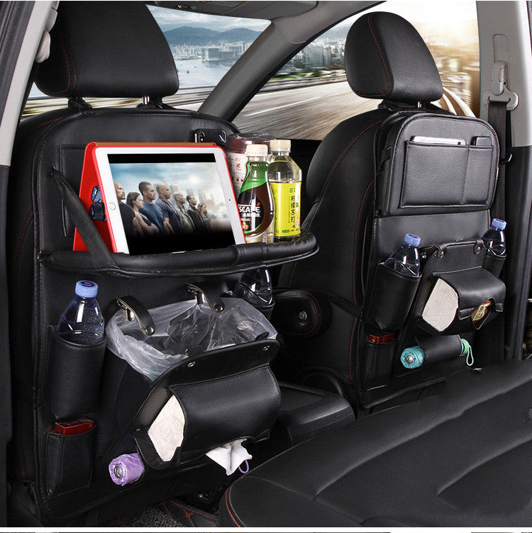 PU Leather Car Storage Bag Multifunction Seat Back Tray Hanging Bag Waterproof Car Organizer Automotive Interior Accessories DC-Powered by People