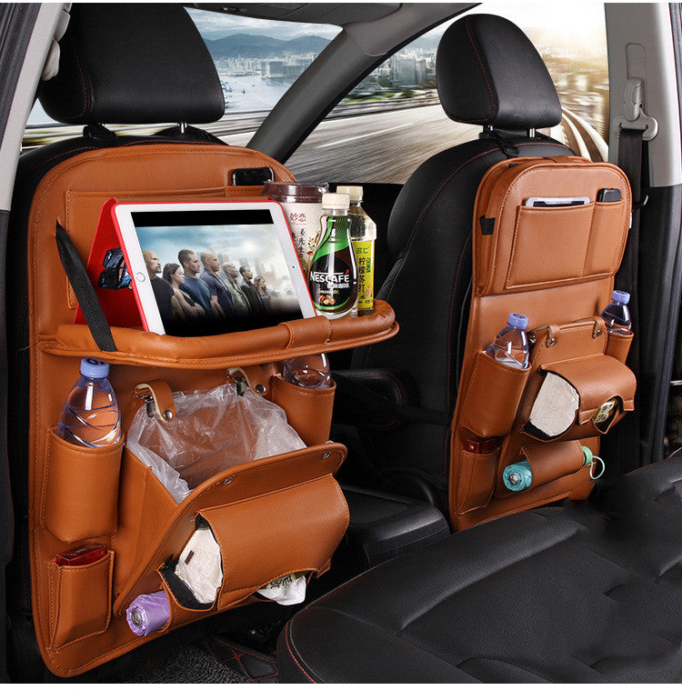 PU Leather Car Storage Bag Multifunction Seat Back Tray Hanging Bag Waterproof Car Organizer Automotive Interior Accessories DC-Powered by People