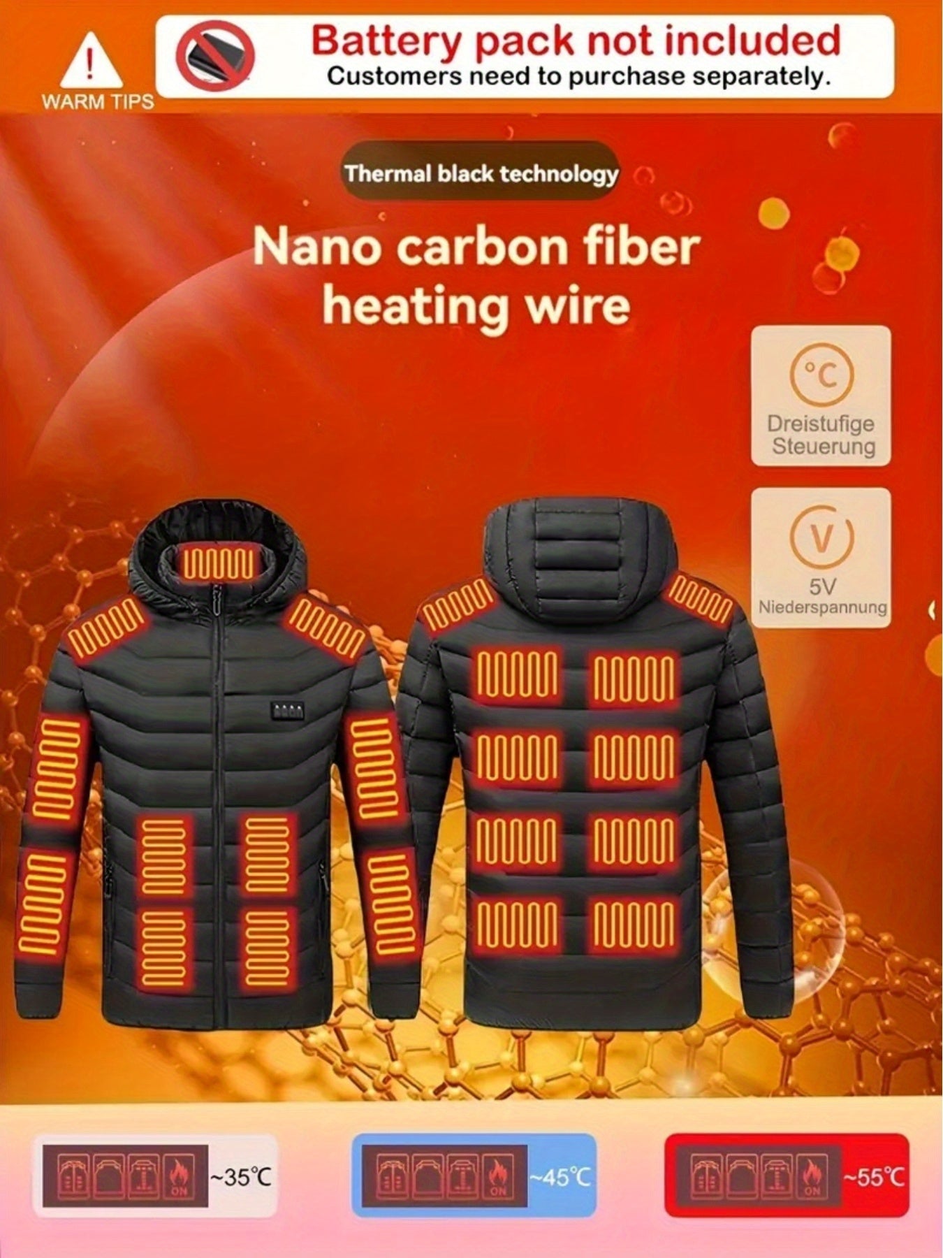 Men's Smart Heating Jacket with 21 Zones - USB Rechargeable, Warm & Cozy for Fall/Winter, Machine Washable, Polyester, Hooded Design ferrersa