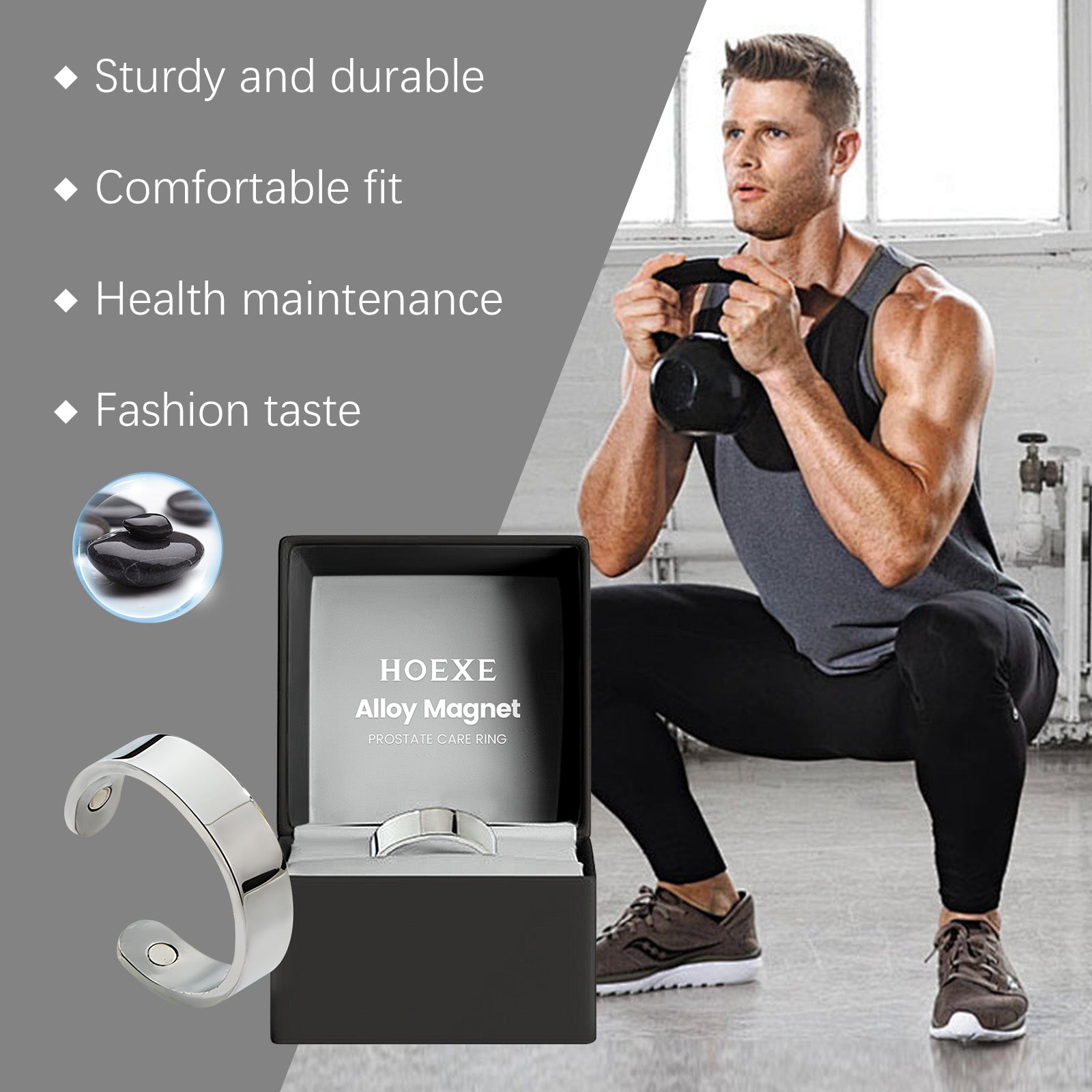 Hoexe Silver Magnetic Ring, Body Comfort Sports Portable Simple Men's Daily Accessory Ring eprolo