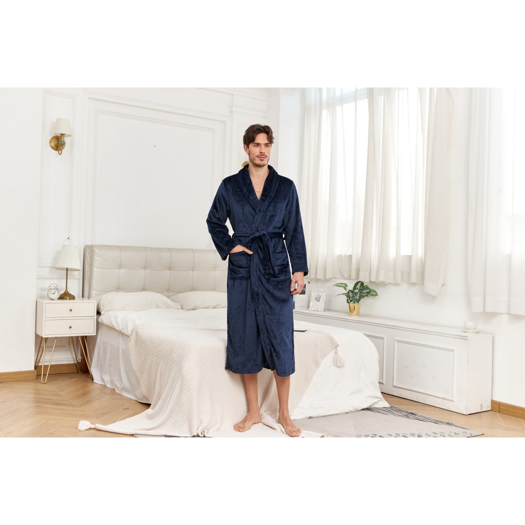 RONGTAI Mens Plush Long Robe Soft And Warm Full Length Bathrobe ferrersa