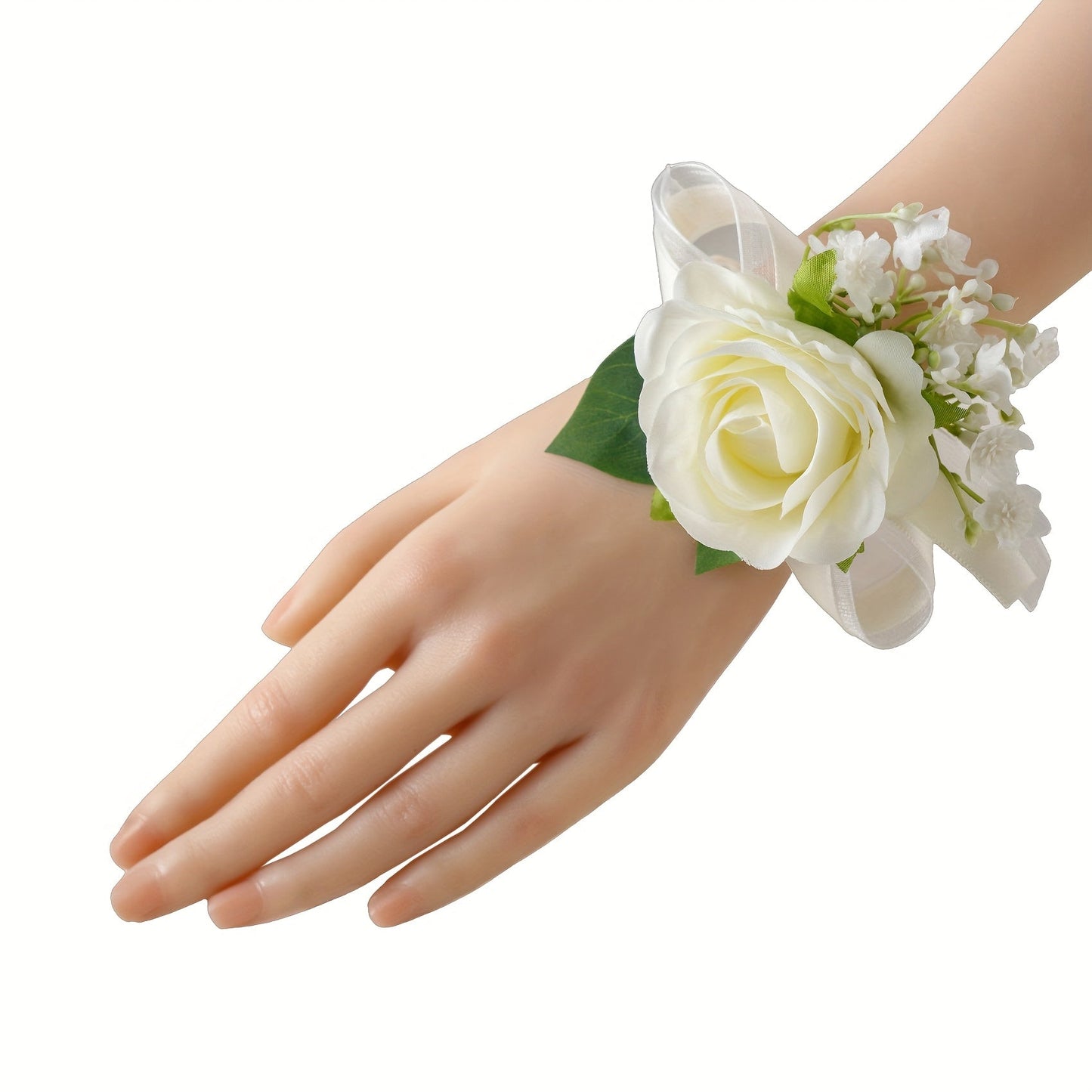 A Classic White Rose And 'S Breath Boutonniere, Perfect for The Groom And Groomsmen at Weddings And Formal Events. Artificial Fabric Roses Wrist Corsages Are Suitable for Brides, Bridesmaids, Wedding Decorations, Proms, Parti ferrersa