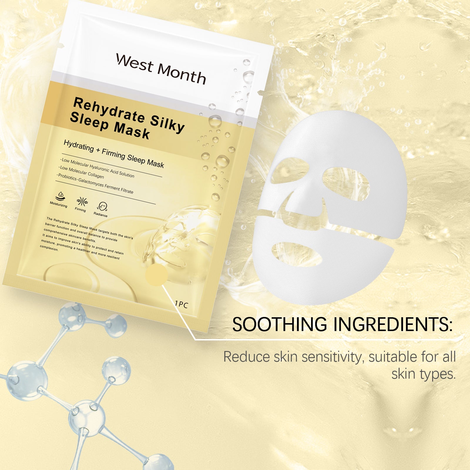 West&Month Collagen Moisturizing Mask (Bag) Nourishes And Hydrates The Facial Skin In One, Soothing And Moisturizing Way eprolo