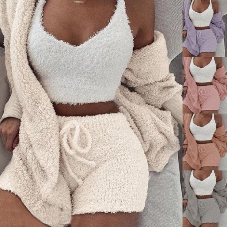 3pcs Womens Clothing Long Sleeve Crop Tank Top And Drawstring Shorts Pajama Set USA