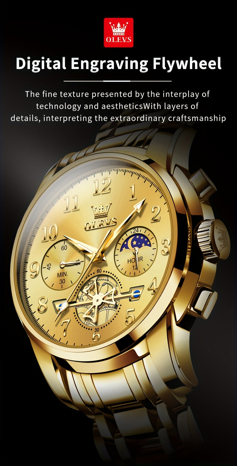 Black Stainless Steel Men's Watch - OLEVS Dress Classic Business Luxury Big Face with Calendar, Luminous Easy to Read Wrist Watch ferrersa