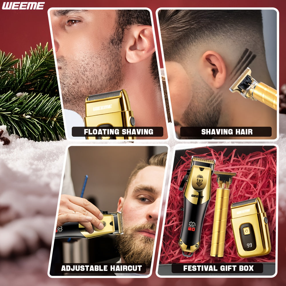 3pcs Set Golden Hair Clippers Professional, Beard Trimmer, T-Blade Trimmer Kit For Men, Cordless Hair Cutting And Styling Tools, Golden Design Shaver, Ideal Birthday And Christmas Gifts, Valentine'S Day ferrersa
