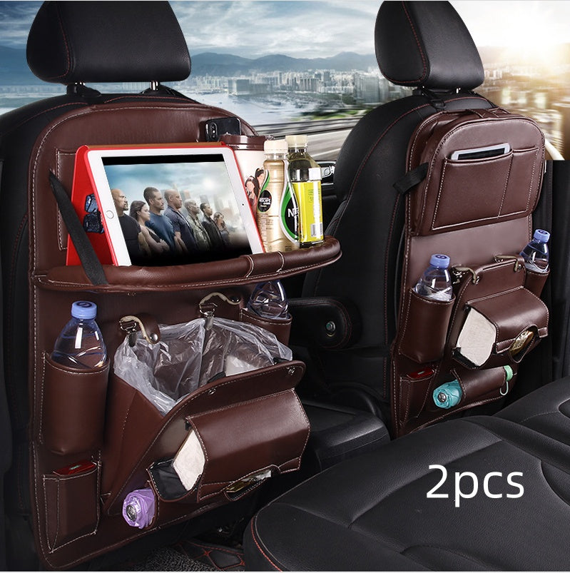 PU Leather Car Storage Bag Multifunction Seat Back Tray Hanging Bag Waterproof Car Organizer Automotive Interior Accessories DC-Powered by People